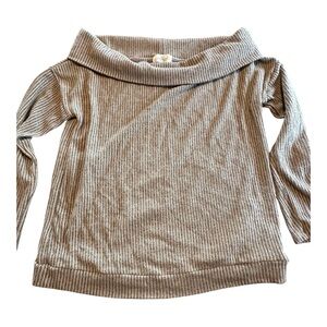Hopely Oversized Off-Shoulder Ribbed Sweater in Taupe Size Small